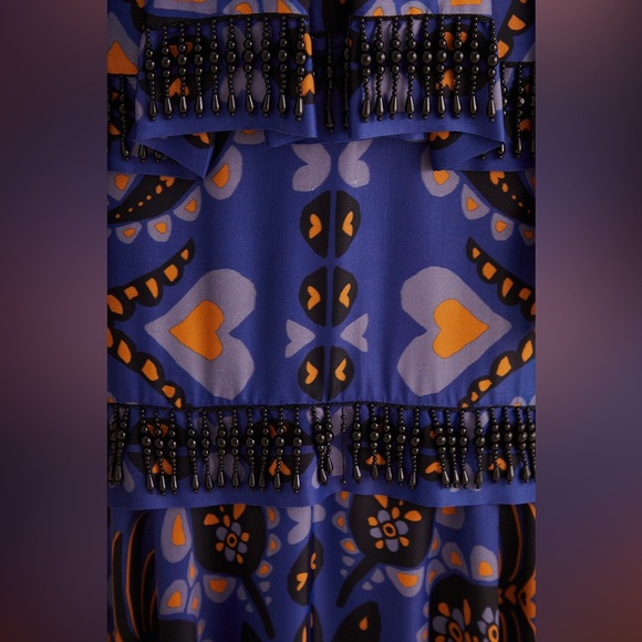 NWT FARM RIO Blue Martina Scarf Beaded Midi Skirt - Picture 4 of 4